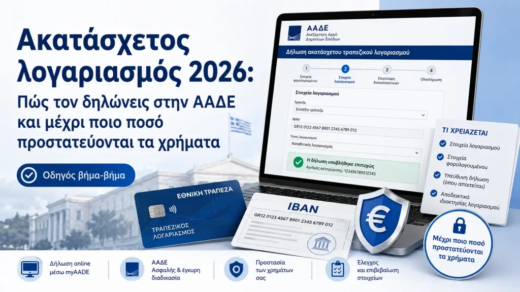 Ακατάσχετος λογαριασμός 2026: Πώς τον δηλώνεις στην ΑΑΔΕ και μέχρι ποιο ποσό προστατεύονται τα χρήματα