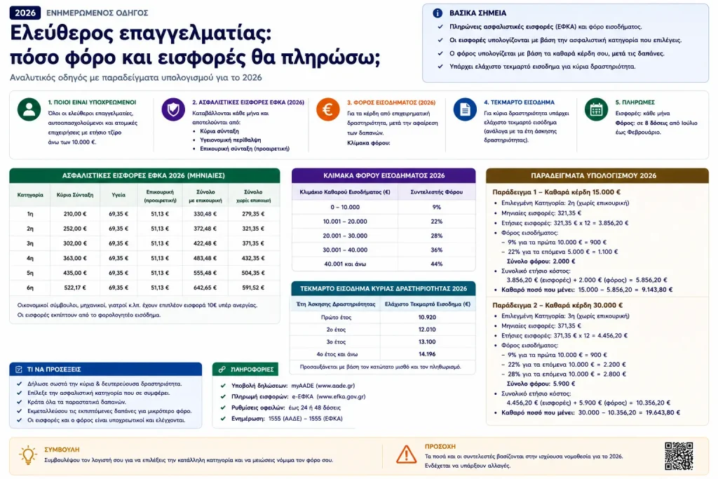 Ελεύθερος επαγγελματίας: πόσο φόρο και εισφορές θα πληρώσω;