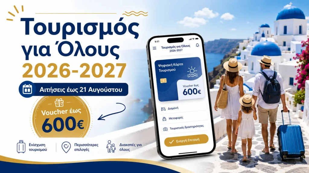 Γραφικό Τουρισμός για Όλους 2026-2027: αιτήσεις έως 21 Αυγούστου, voucher έως 600 ευρώ για διαμονή, μεταφορές και δραστηριότητες
