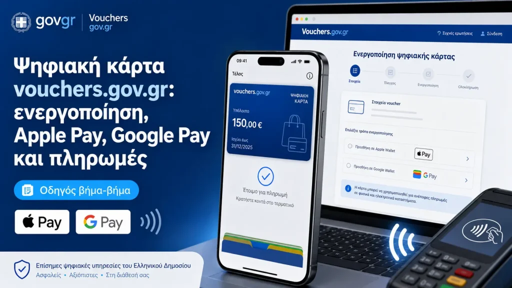 Ψηφιακή κάρτα vouchers.gov.gr: ενεργοποίηση, Apple Pay, Google Pay και πληρωμές
