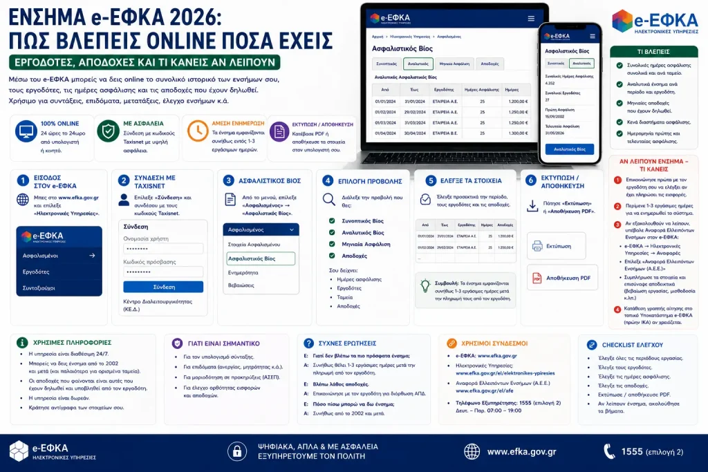 Ένσημα e-ΕΦΚΑ 2026: Πώς βλέπεις online πόσα έχεις – Εργοδότες, αποδοχές και τι κάνεις αν λείπουν