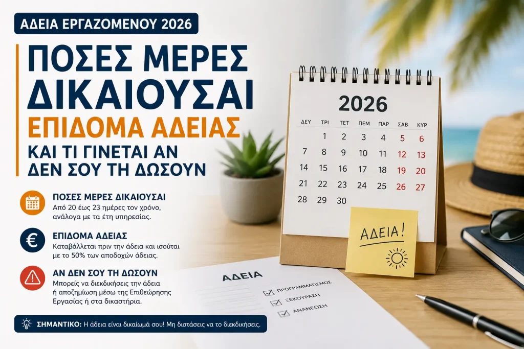 Άδεια εργαζομένου 2026: Πόσες μέρες δικαιούσαι – Επίδομα αδείας και τι γίνεται αν δεν σου τη δώσουν