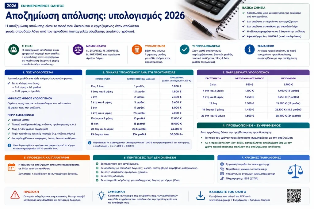 Αποζημίωση απόλυσης: υπολογισμός 2026