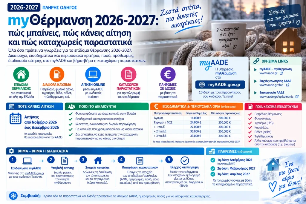myΘέρμανση 2026-2027: πώς μπαίνεις, πώς κάνεις αίτηση και πώς καταχωρείς παραστατικά