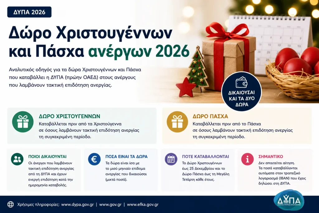 Δώρο Χριστουγέννων και Πάσχα ανέργων