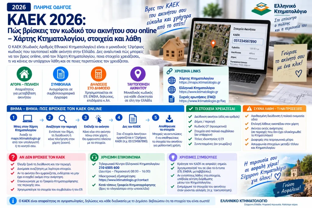 ΚΑΕΚ 2026: Πώς βρίσκεις τον κωδικό του ακινήτου σου online – Χάρτης Κτηματολογίου, στοιχεία και λάθη