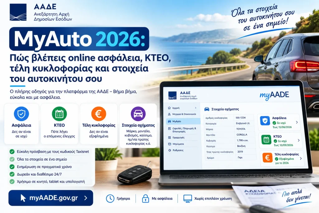 MyAuto 2026: Πώς βλέπεις online ασφάλεια, ΚΤΕΟ, τέλη κυκλοφορίας και στοιχεία του αυτοκινήτου σου